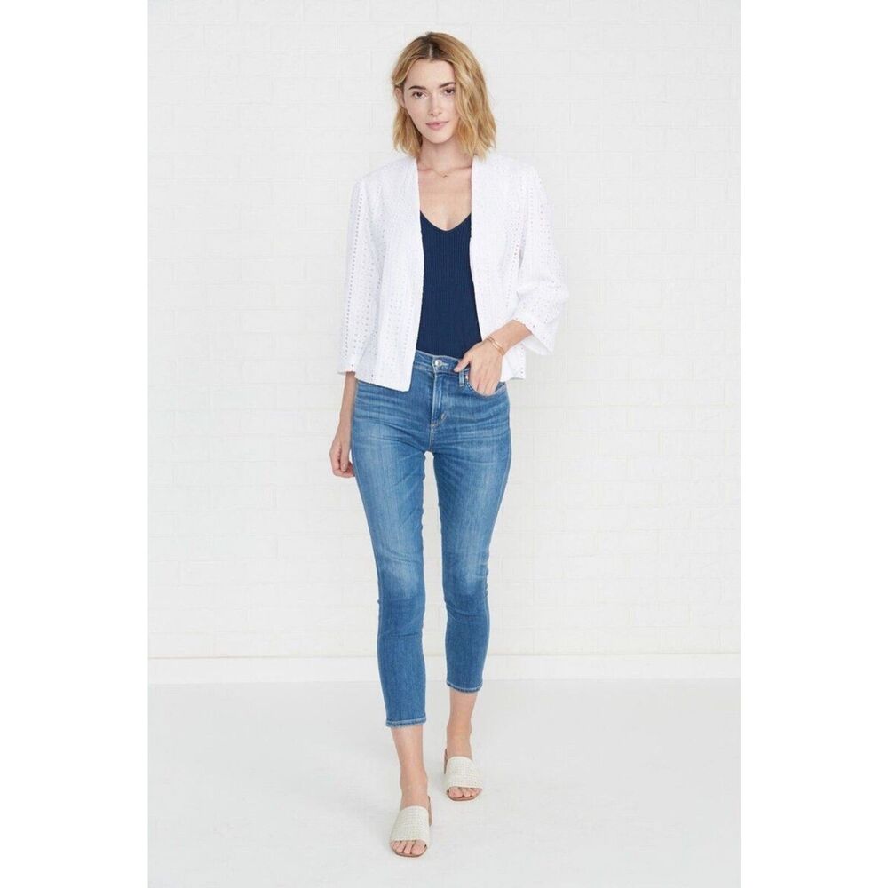 NWT Amour Vert Georgiana Eyelet Jacket XS White 3/4 Sleeve Fully Lined Cotton